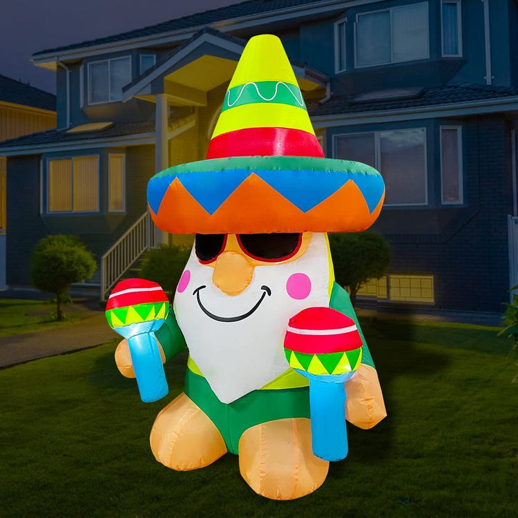 5 Ft Cinco De Mayo Day Inflatable Boy Gnome with Taco Sombreros Decoration, LED Blow Up Lighted Decor Indoor Outdoor Holiday Art Decor