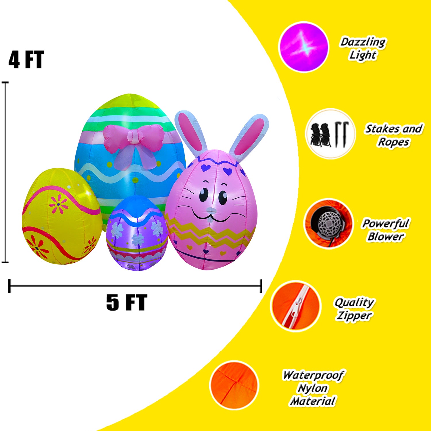 5 Ft SEASONBLOW Inflatable Easter Bunny Eggs Decorations.