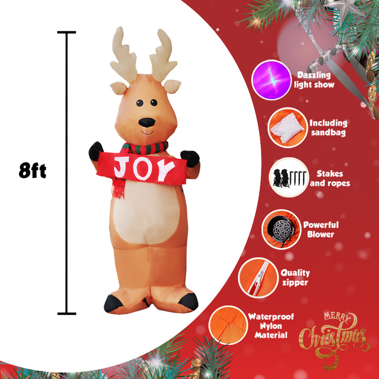 8Ft Seasonblow Inflatable Christmas Reindeer Holding Banner