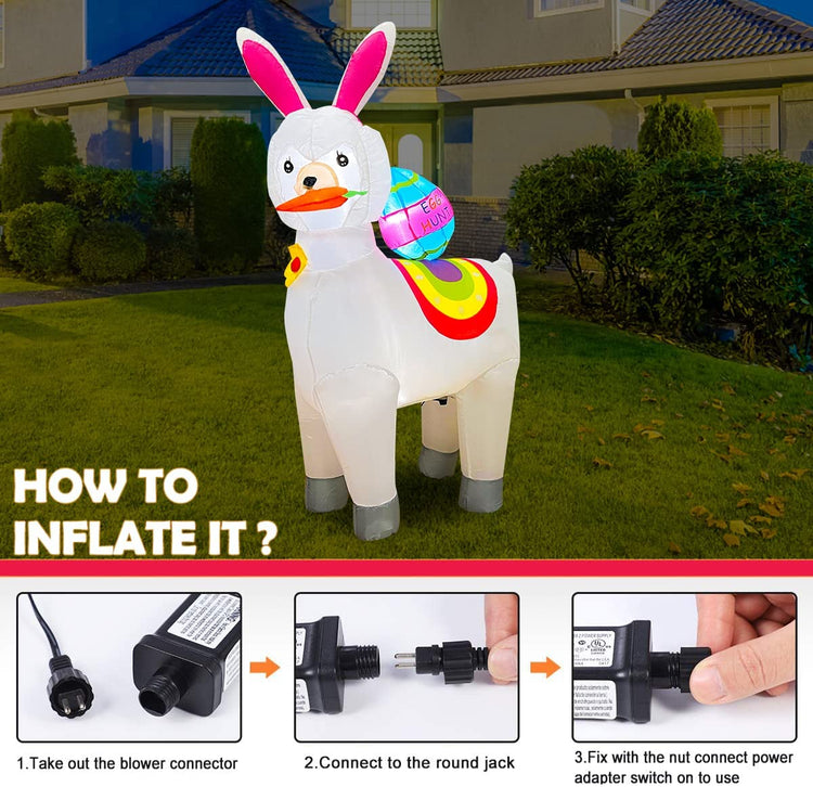 5ft LED Light Inflatable Happy Easter Cute Alpaca Holiday Indoor Outdoor Lawn Yard