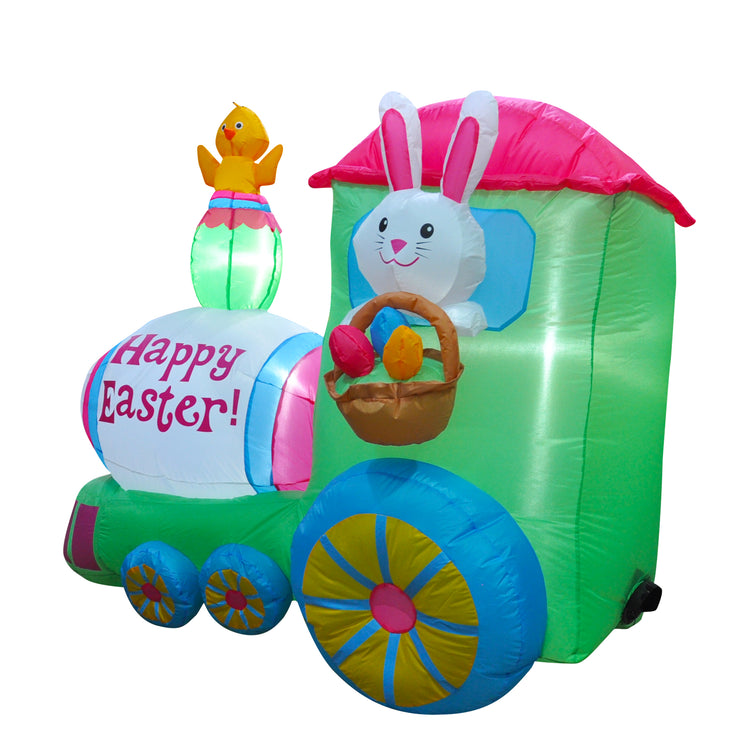 5FT SEASONBLOW Inflatable Easter Train with Bunny Basket Colorful Eggs Decorations.