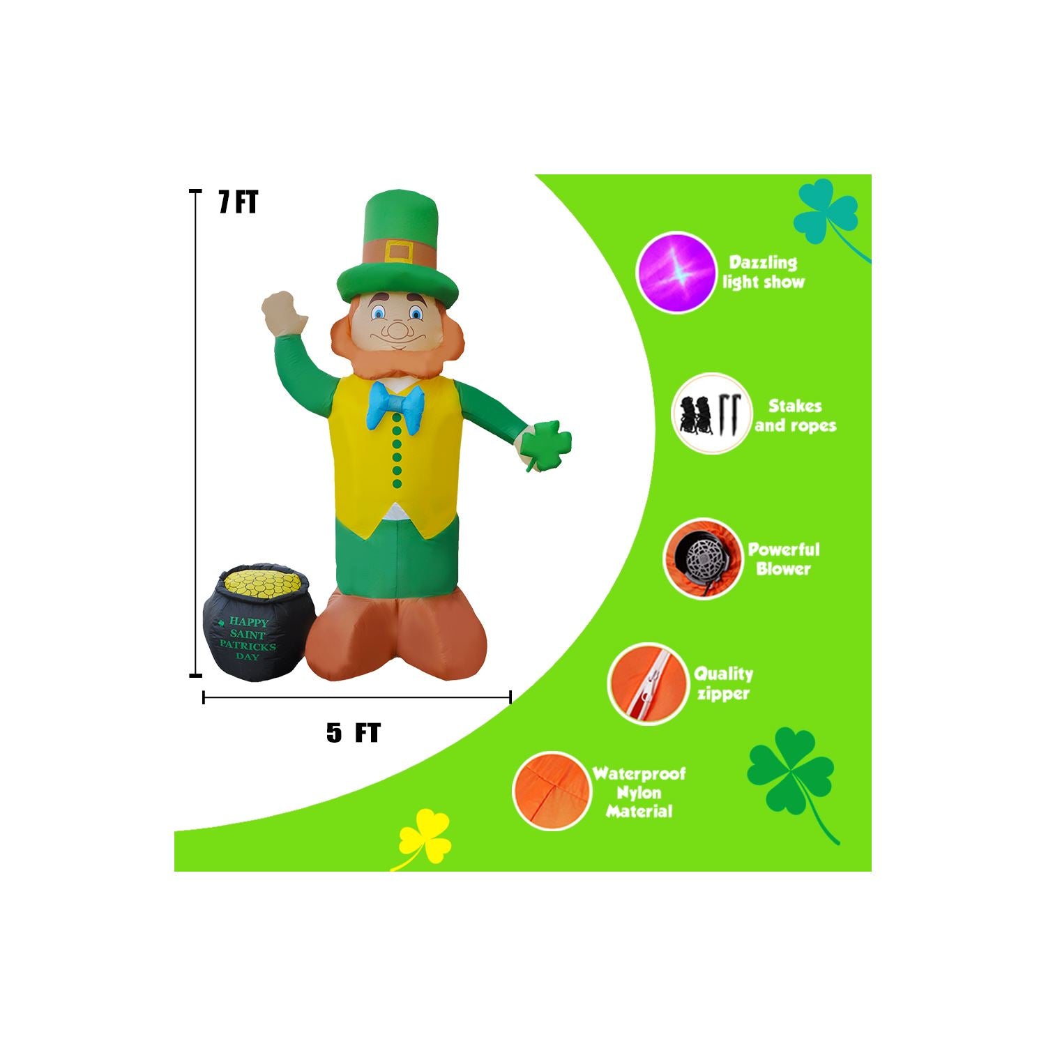 7Ft Seasonblow Inflatable St. Patrick with a purse.