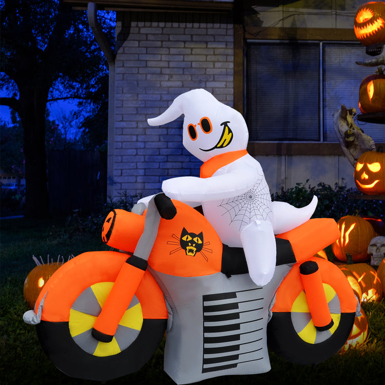 7 Ft Seasonblow Inflatable Halloween White Ghost Riding Motorcycle