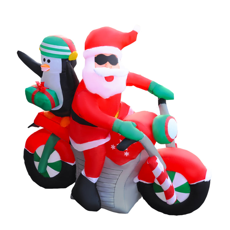 6Ft Seasonblow Inflatable Christmas Santa Claus rides a motorcycle with penguins