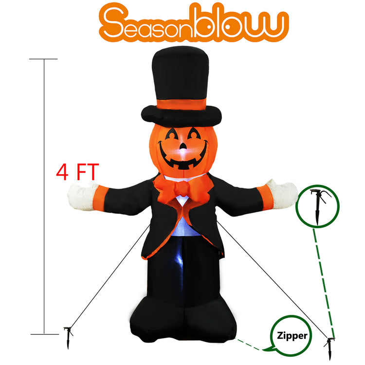 4 Ft Seasonblow Inflatable Halloween Gentleman Pumpkin Man
