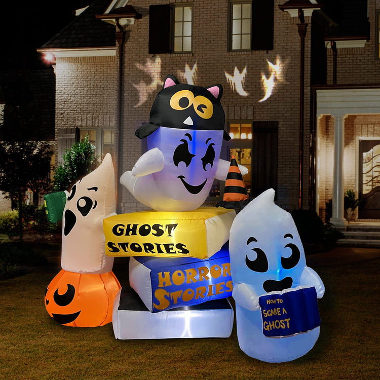 5 FT Halloween Inflatable Three Ghosts Nightmare Story, RGB Flashing Blow Up Lighted Decor Indoor Outdoor Holiday Art Decor Decorations