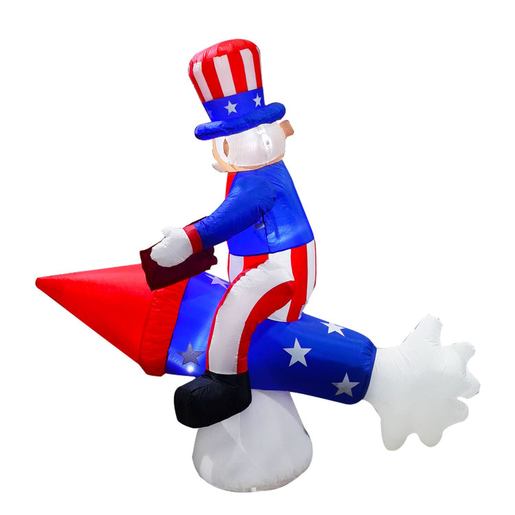 6Ft Seasonblow Inflatable Uncle Sam with Rocket on Independence Day.