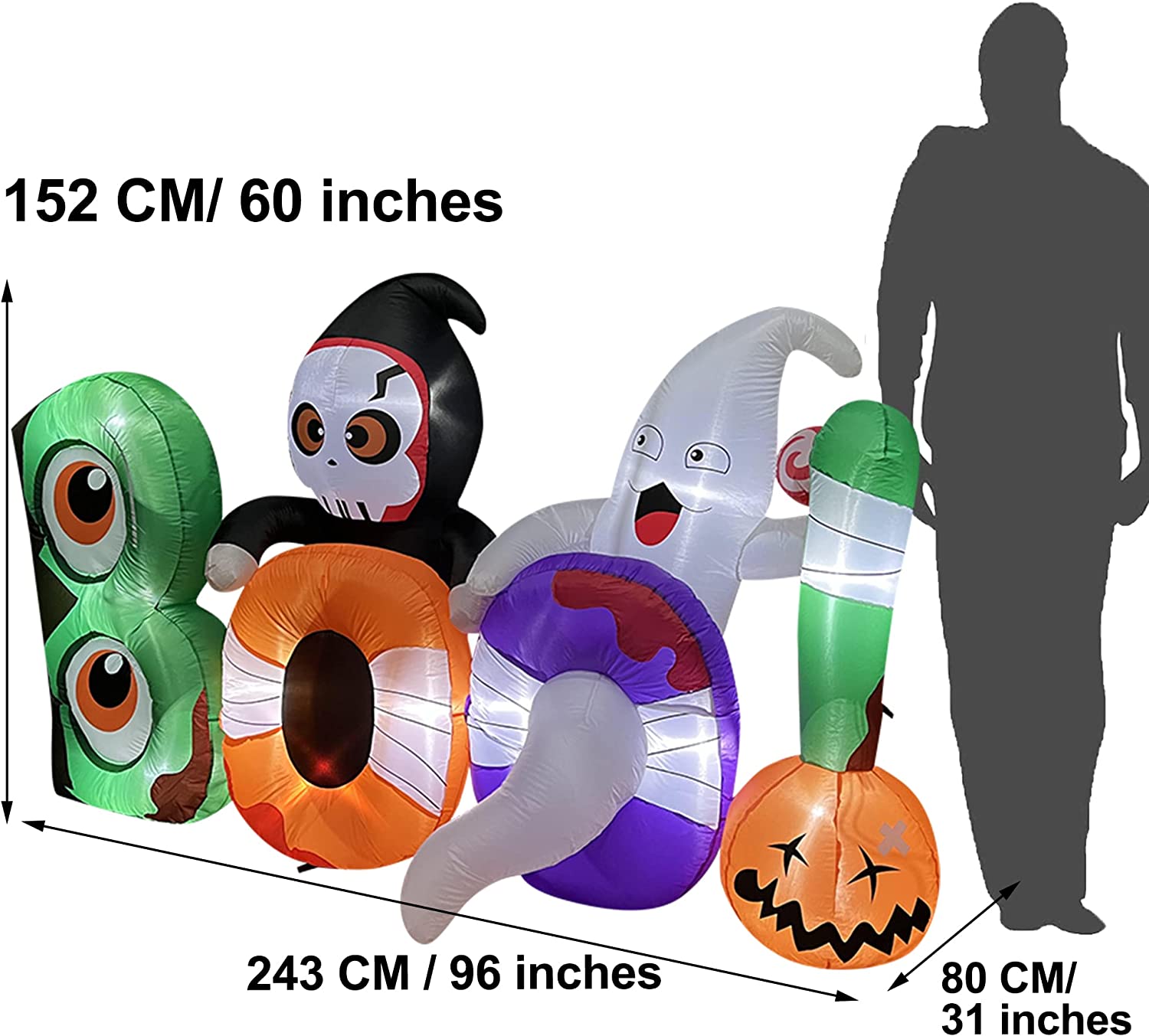 8ft Long Halloween Inflatable Decoration Boo with Skeleton, Ghost and ...