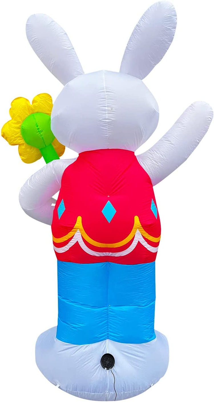 10 ft Inflatable Easter Bunny Holding Flower Decoration Blow up LED Lighted for Lawn Yard Garden Indoor Outdoor Home Holiday Party Decor