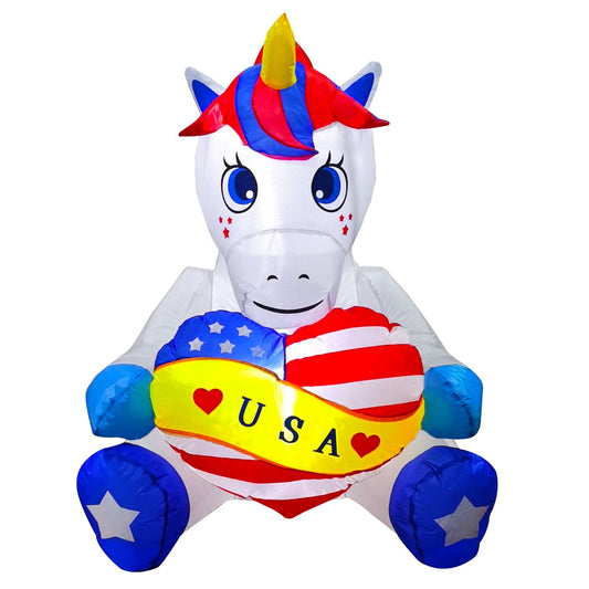 4Ft SeasonBlow Inflatable Independence Day Unicorns Hugging Love.
