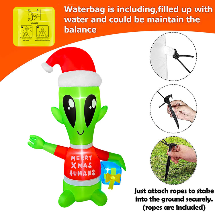 4 FT Christmas Inflatable Alien with Gift Box Decorations LED Lighted Xmas Blow Up for Party Indoor Outdoor Garden Yard Decor