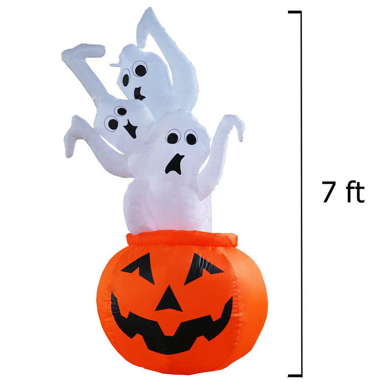 7 Ft Seasonblow Inflatable Halloween Pumpkin + 3 Ghosts