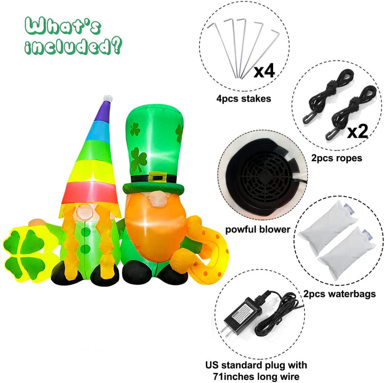 4ft Inflatable St. Patrick's Day Twin Gnomes with Shamrock and Lucky Horseshoe Decoration