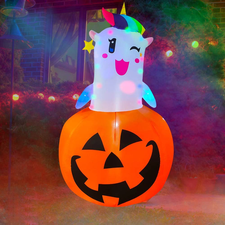 6 Ft Halloween Inflatable Unicorn in Pumpkin