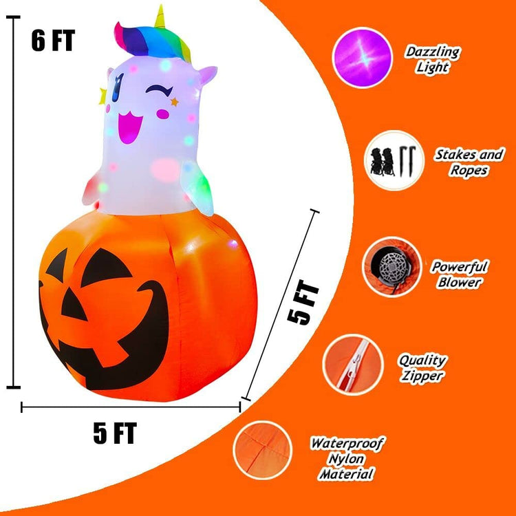 6 Ft Halloween Inflatable Unicorn in Pumpkin