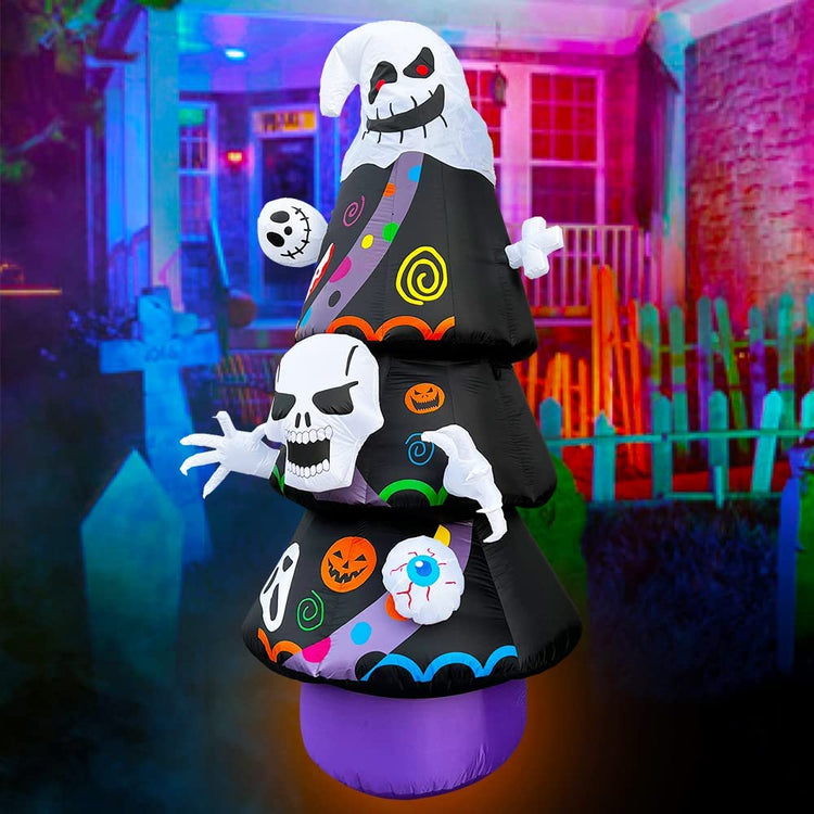 9 FT Halloween Inflatable Black Halloween Tree with Skull Face LED Lighted Decoration for Lawn Patio Indoor Outdoor Home Yard Party