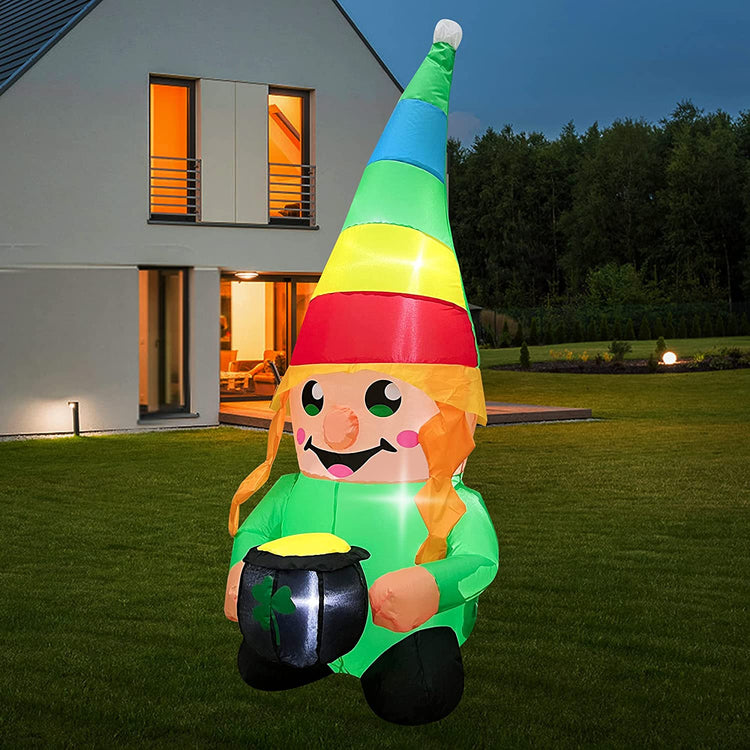 4 Ft Inflatable St. Patrick's Day Gnome Leprechaun Holding a Pot of Gold LED Light Up Decoration for Home Yard Lawn Garden Indoor Outdoor