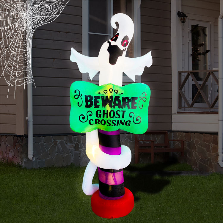 9 Ft Seasonblow Inflatable Halloween White Ghost Street Sign