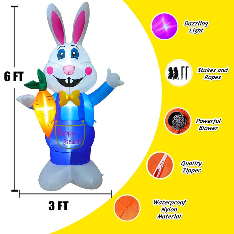 8Ft Seasonblow Easter Inflatable Blue Pants Bunny Holding Carrots.