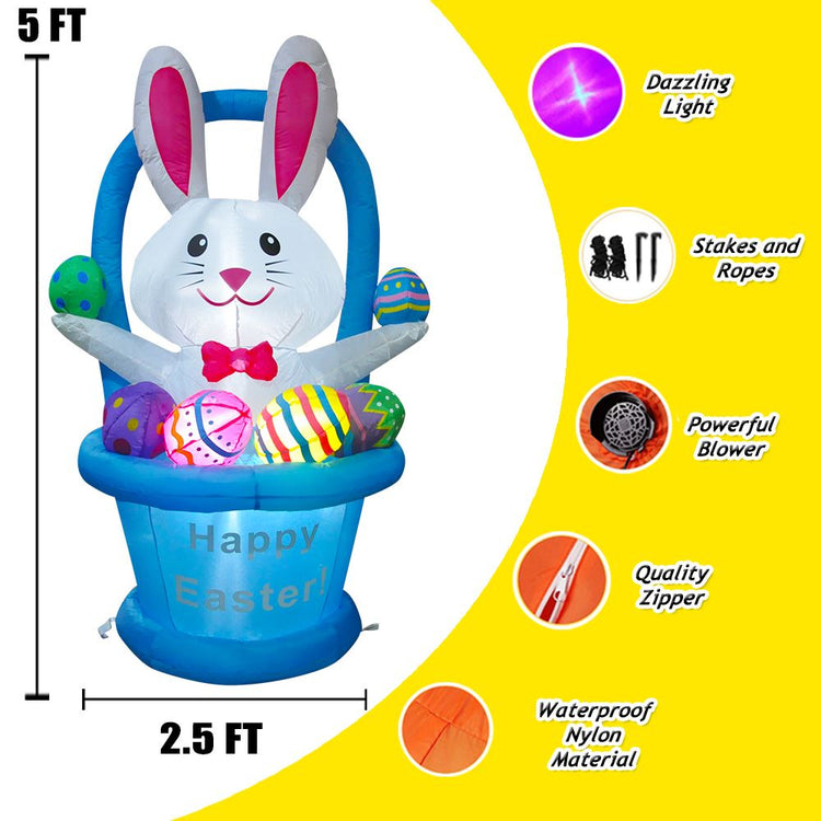 5Ft Seasonblow Easter Inflatable Flower Basket Bunny.