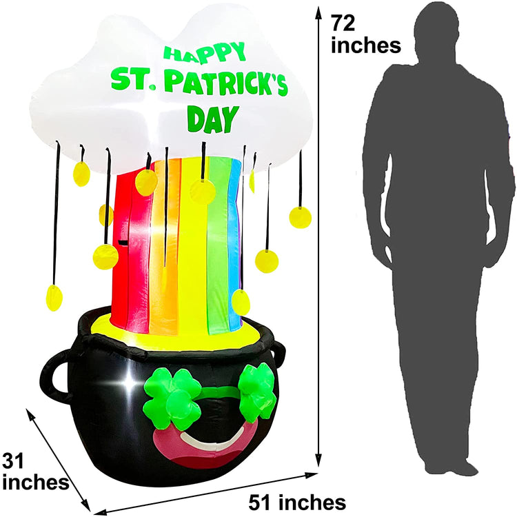 6ft Inflatable St. Patrick's Day Rainbow Cloud Jar Decoration, LED Blow Up Lighted Decor Indoor Outdoor Holiday Art Decor Decorations