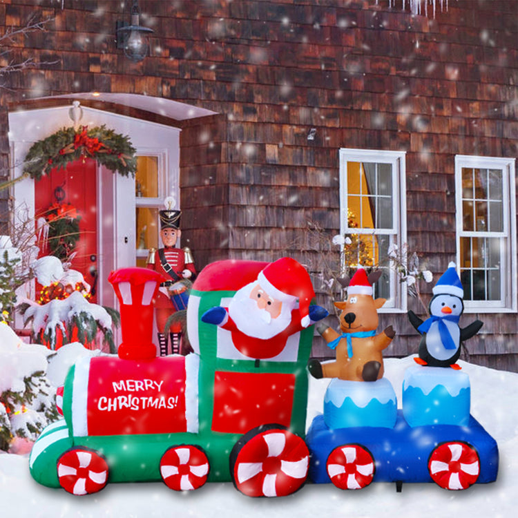 7Ft SeasonBlow Inflatable Christmas Santa Claus Elk Penguin Ride the Train