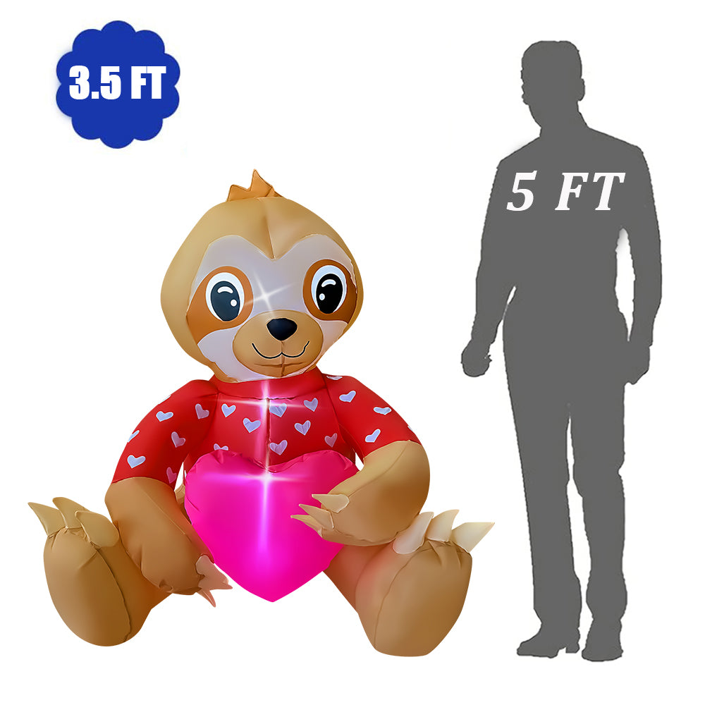 3 Ft Valentine's Day Inflatable Sloth with Heart Light Up Decoration ...