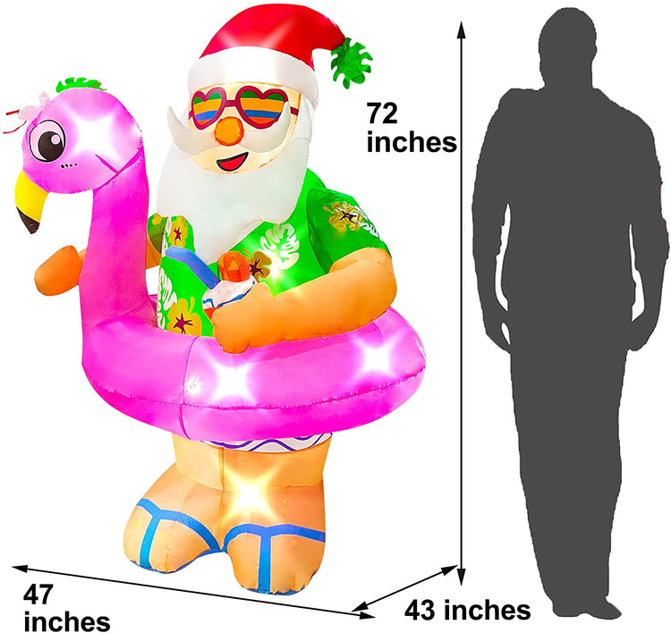 6ft Christmas Inflatable Hawaii Santa with Flamingo Pool Float Decoration