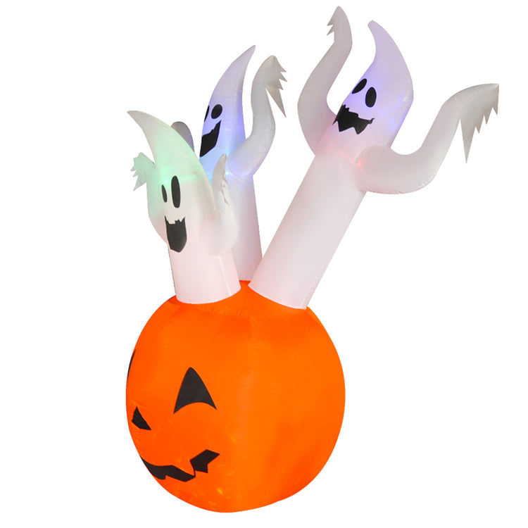 6Ft Seasonblow Halloween Inflatable White Ghost on Pumpkin