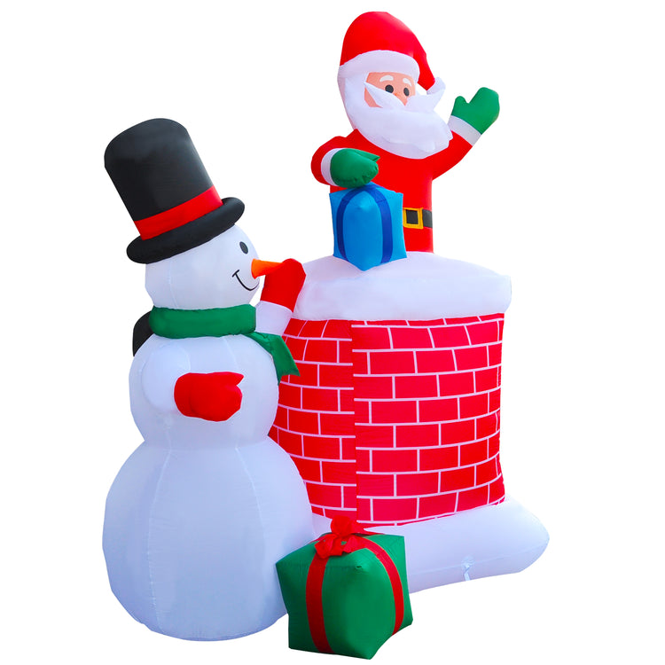 10Ft Seasonblow Inflatable Christmas Chimney Santa Claus and Snowman
