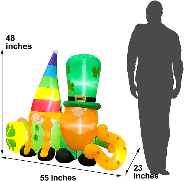4ft Inflatable St. Patrick's Day Twin Gnomes with Shamrock and Lucky Horseshoe Decoration
