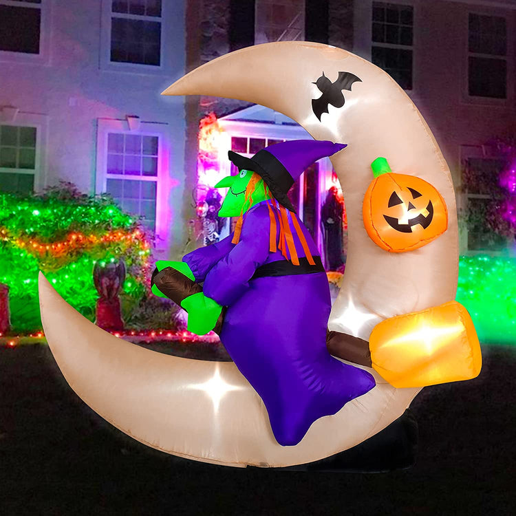 4 Ft Seasonblow Inflatable Halloween Moon Witch