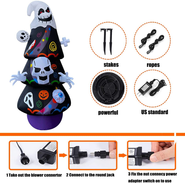 9 FT Halloween Inflatable Black Halloween Tree with Skull Face LED Lighted Decoration for Lawn Patio Indoor Outdoor Home Yard Party