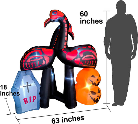 5ft Seasonblow Halloween Inflatable Skeleton Flamingo Tombstone Decoration