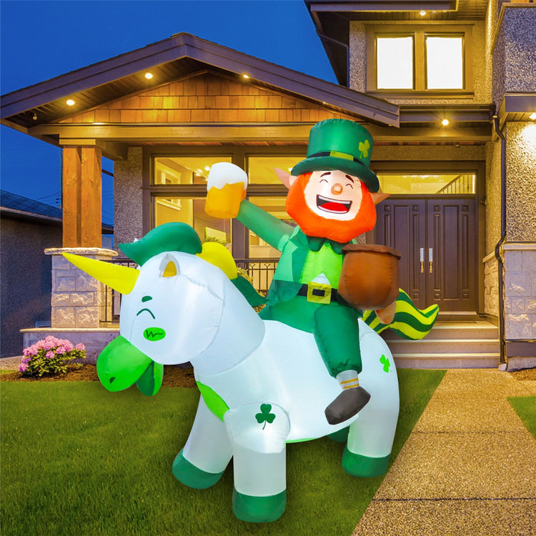 5 ft SEAOSNBLOW St. Patrick's Day Leprechaun Ride on Unicorn Inflatable