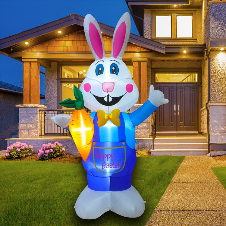 8Ft Seasonblow Easter Inflatable Blue Pants Bunny Holding Carrots.