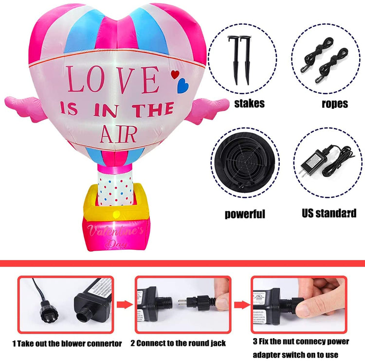 6 FT Inlflatable Valentine's Day Heart Hot Air Balloon LED Lighted Decoration