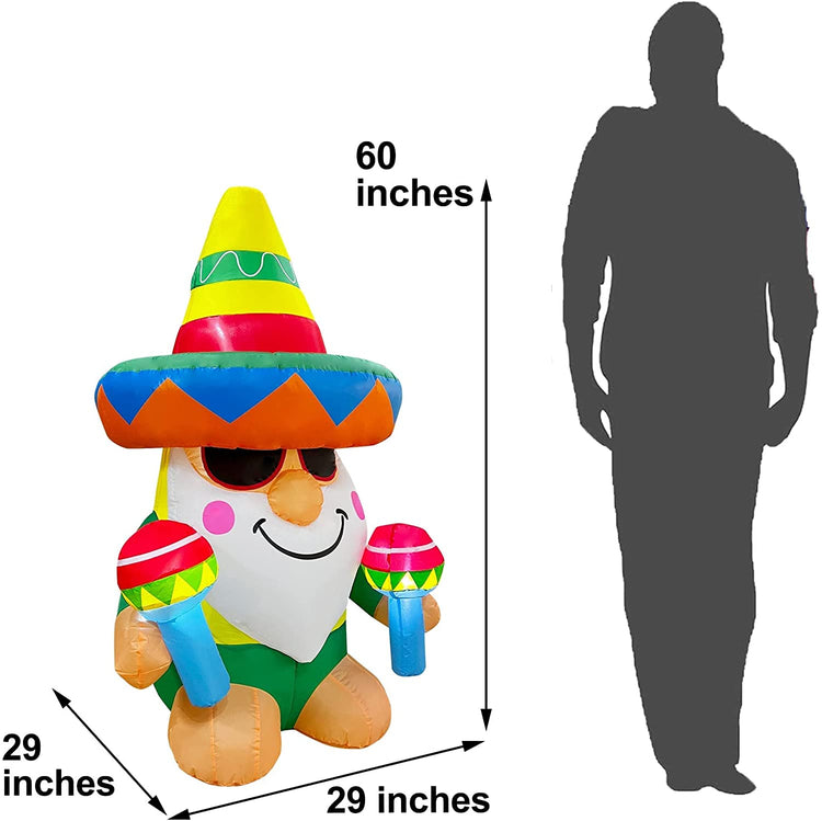 5 Ft Cinco De Mayo Day Inflatable Boy Gnome with Taco Sombreros Decoration, LED Blow Up Lighted Decor Indoor Outdoor Holiday Art Decor