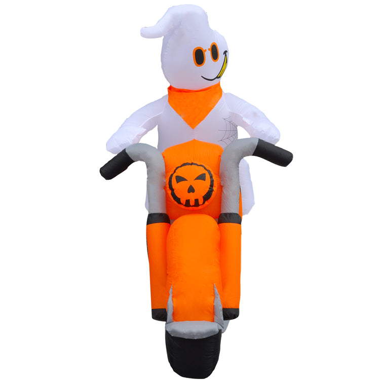 7 Ft Seasonblow Inflatable Halloween White Ghost Riding Motorcycle
