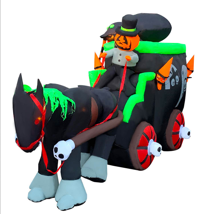 8 Ft Seasonblow Inflatable Halloween Black Horse-drawn Car