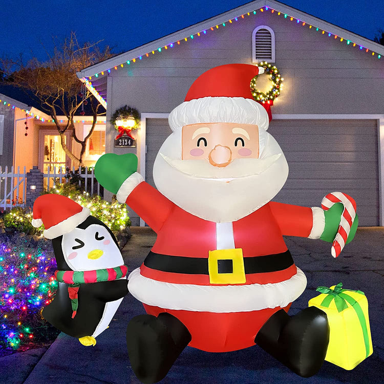150 cm Christmas Inflatables Santa with Penguin, Inflatable Santa Claus with Led Lights Christmas Decorations Christmas Blow ups for Yard Lawn Party Outdoor Decor