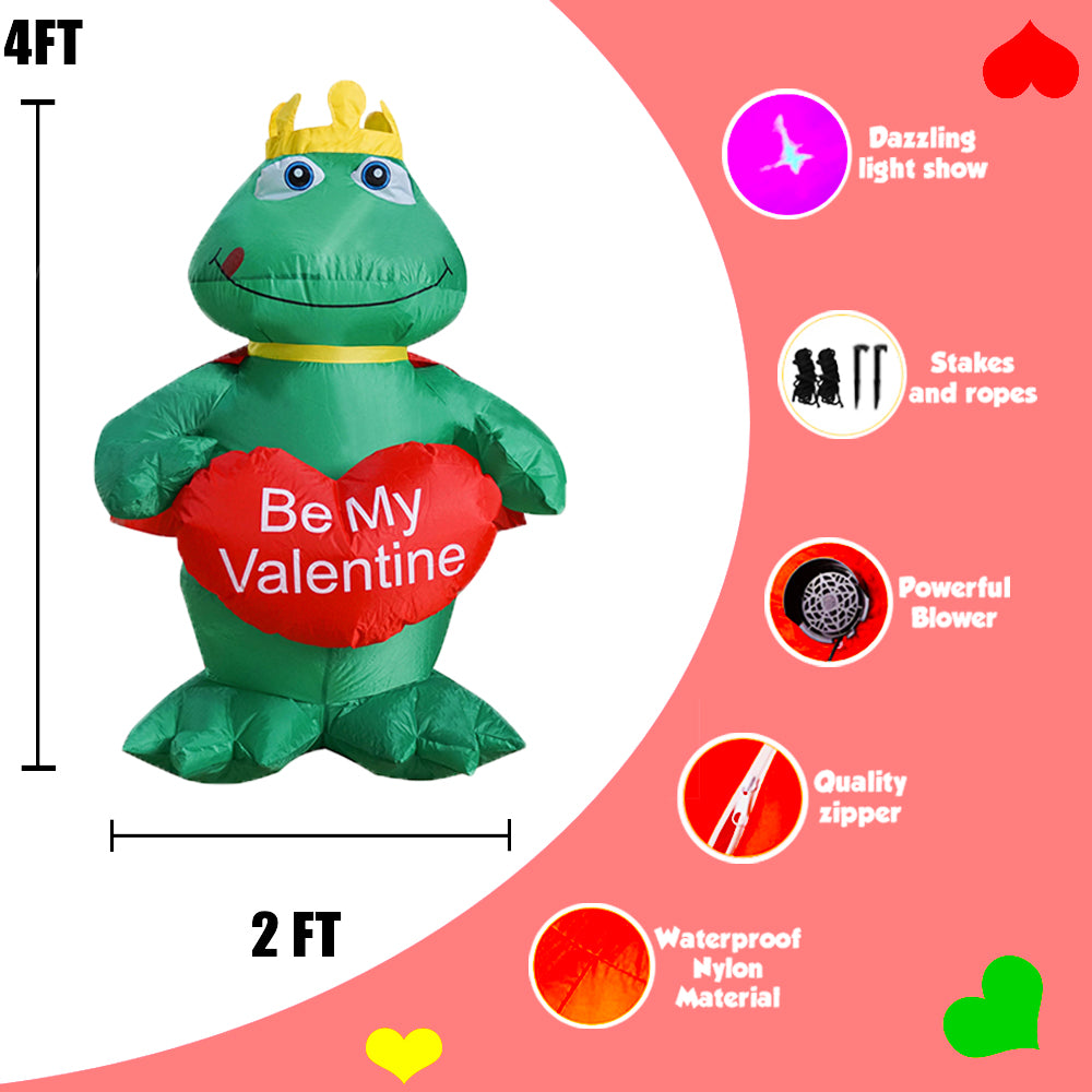 4Ft SeasonBlow Inflatable Valentine's Day Frog Prince Holding Love Heart.