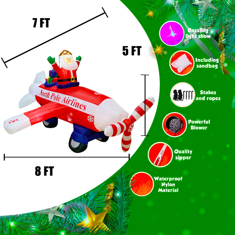 8FT 240CM Seasonblow Christmas Inflatable Santa Airplane