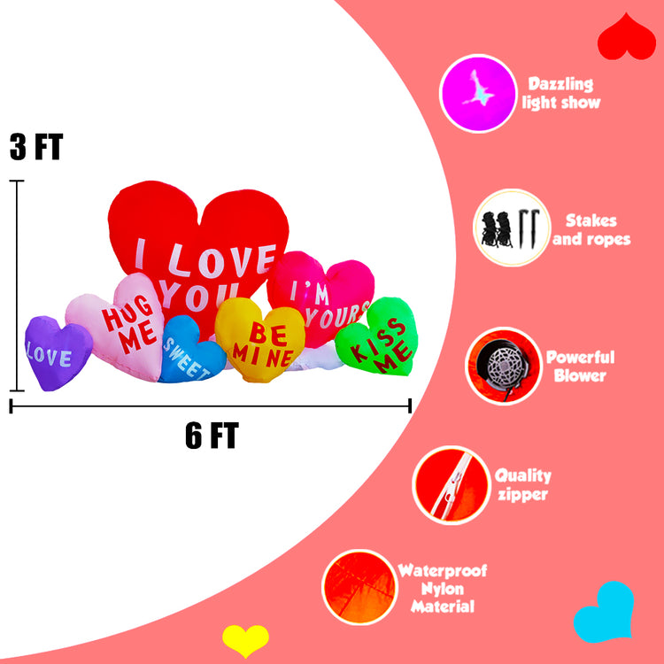 SeasonBlow 6Ft Inflatable Valentine's Day 7 Heart Combinations.