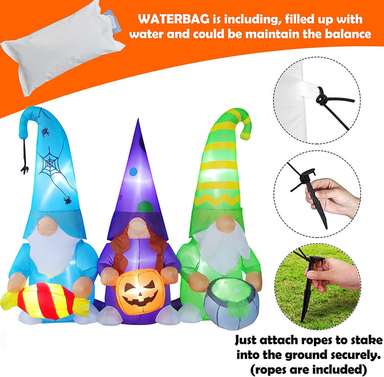 6ft Seasonblow Inflatable Halloween Gnomes Holding Candy, Pumpkin and Pot Decoration