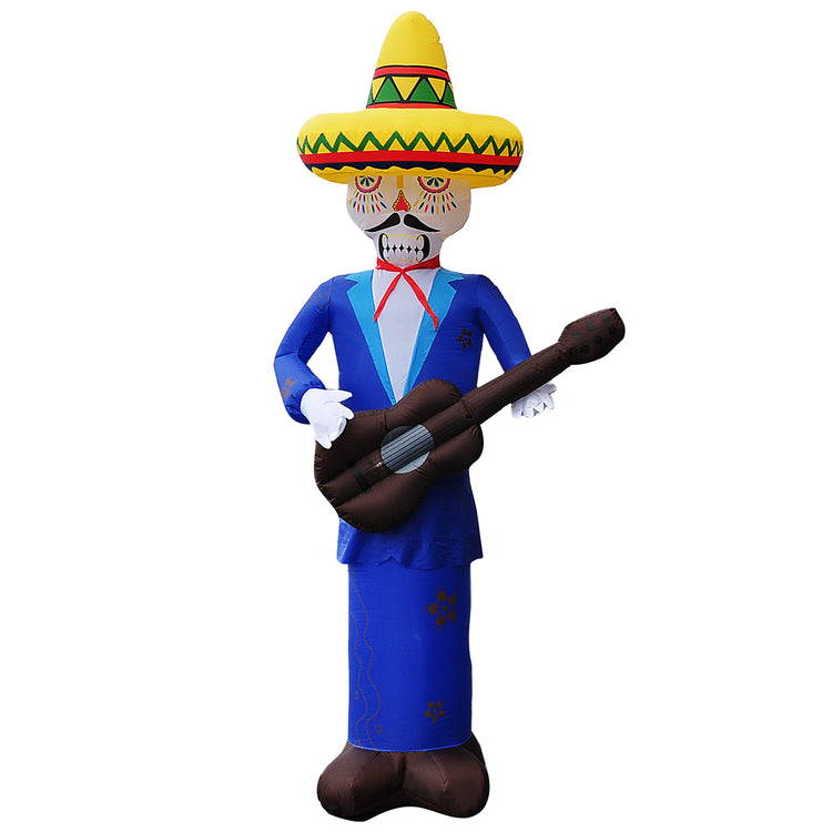 8 Ft SEASONBLOW Cinco De Mayo Day Mexican Inflatable Skull Man with Guitar LED Lighting Decoration.