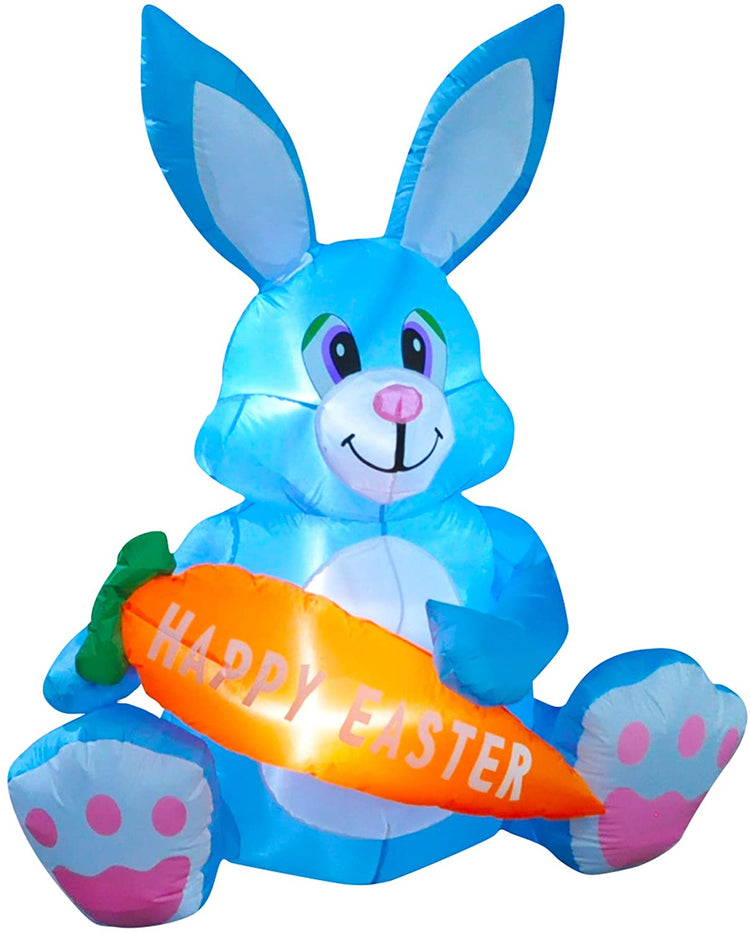 4 FT LED Light Up Inflatable Easter Cute Bunny Rabbit with Carrot Decoration