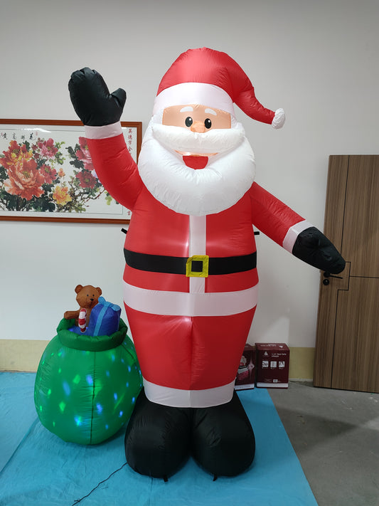 8ft Christmas Inflatable Santa with Gift Bag Decoration LED Blow Up Lighted Decor Indoor Outdoor Holiday Art Decor Decorations