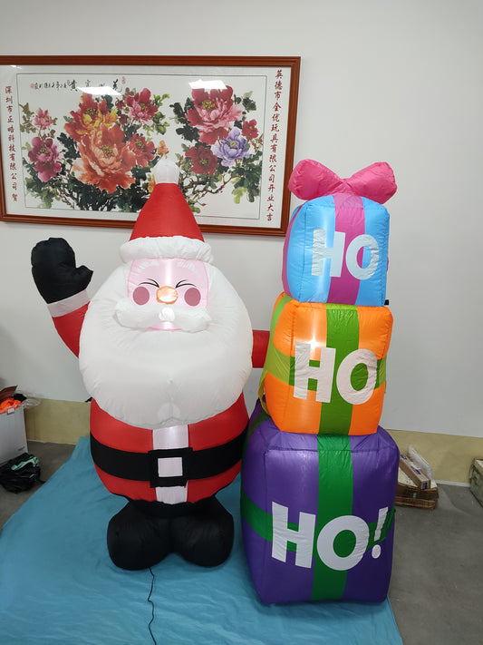 6ft Christmas Inflatable Santa with Three Gifts Decoration LED Blow Up Lighted Decor Indoor Outdoor Holiday Art Decor Decorations