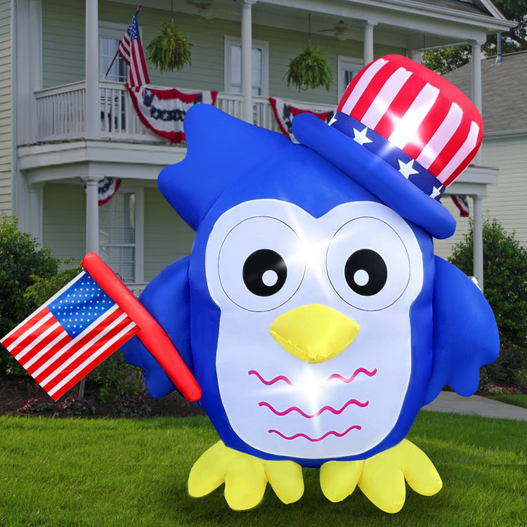 5 FT 4th of July Inflatables Cute Owl Hold an American Flag Patriotic Independence Day Blow Up Decorations Build-in LED Lights for Party Indoor Outdoor Yard Decorat